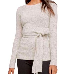 Ann Taylor Crewneck Wool Waist Wrap Tie Sweater Oatmeal Beige Large L 442927